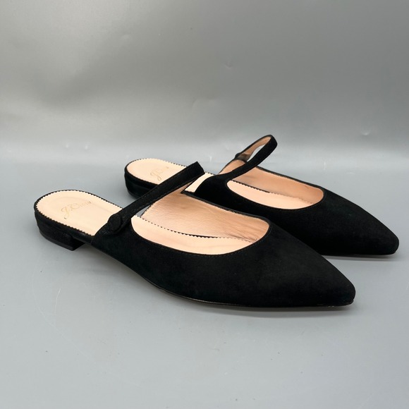 Pointed-Toe Mary Jane Mules in Suede Womens Black Slip